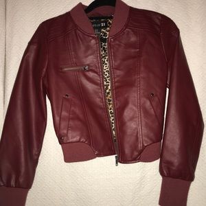 Red faux leather jacket